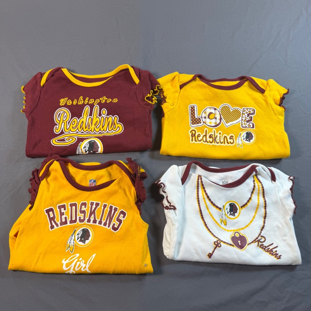 NFL Washington Redskins Baby Girl Bodysuits 4 Pack 12M Ruffle Sleeve Burgundy